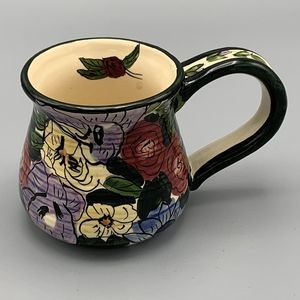 2001 Blue Sky Corp Floral Coffee Mug Forest Green Multi Colored Spring Flowers